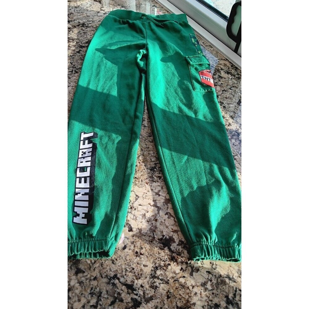 Large 2023 Minecraft Boys Sweatpants Expandable Waist String Tie Green Excellent